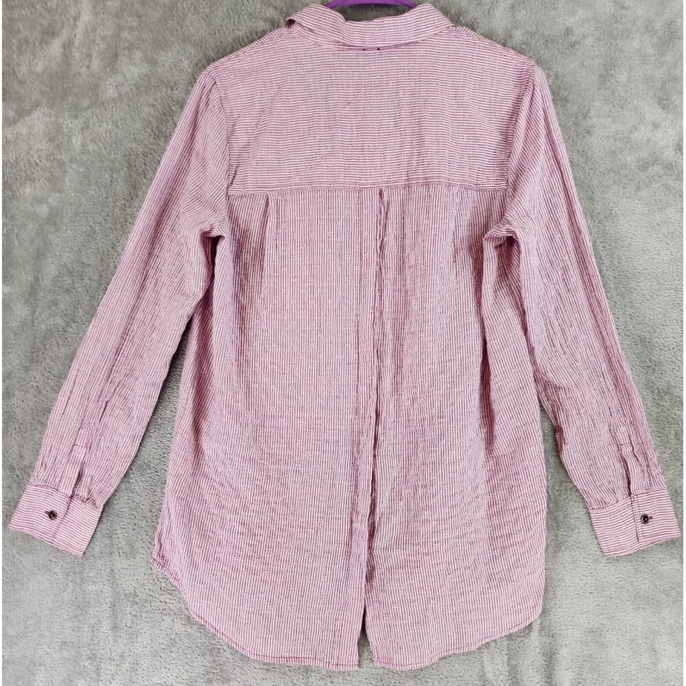 Free People Shirt Womens Extra Small Red Striped No Limits Button Up Split Back - Picture 2 of 10